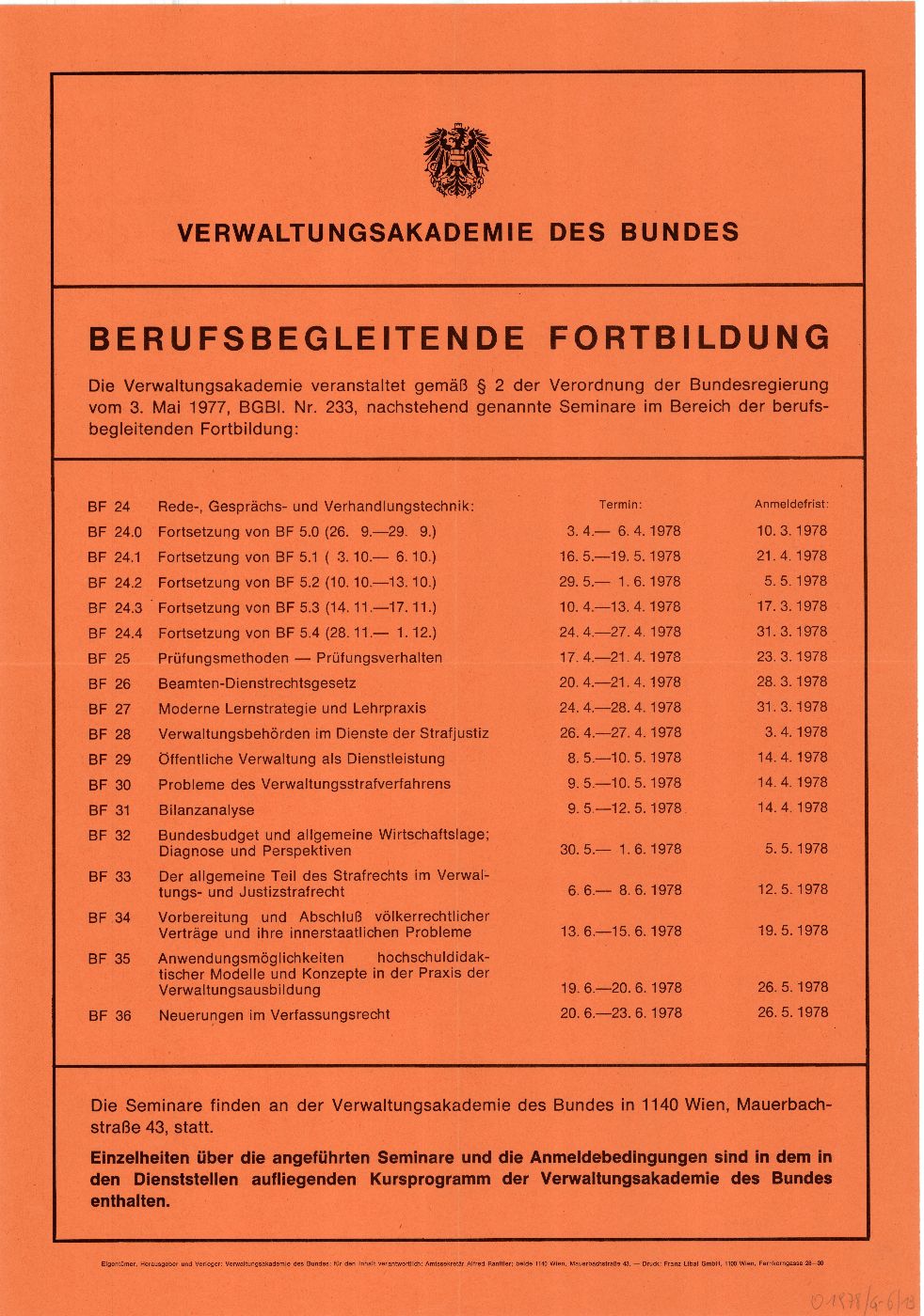 Kursliste aus 1978